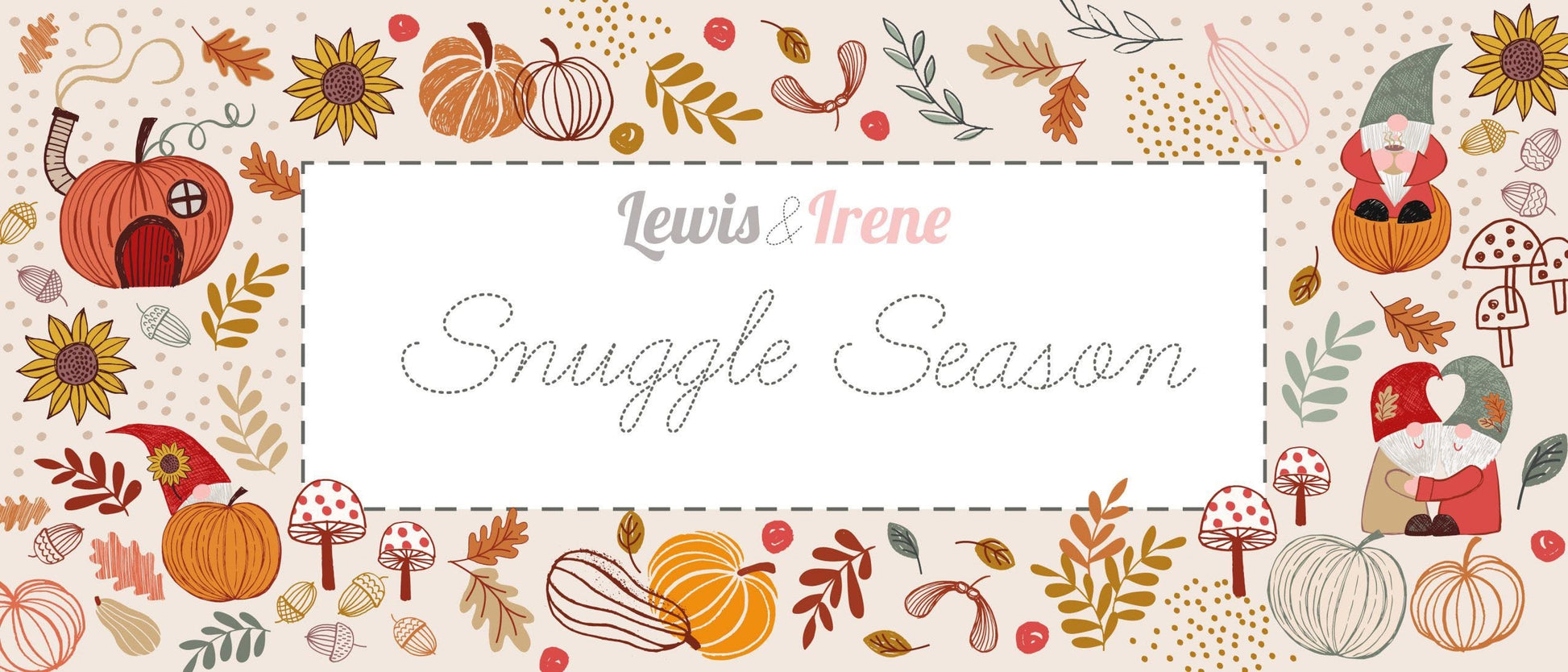 Lewis & Irene Snuggle Season Fabric Collection Autumn Gnomes on Light Sage Premium 100% Cotton Quilt Shop Quality Fabrics