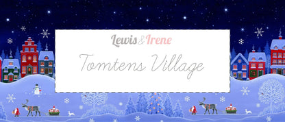 Lewis & Irene Digital Print Tomten's Village Fabric Collection Tomten and Hearts on White CE18.1