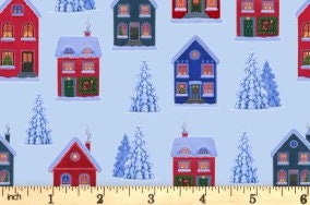 Lewis & Irene Digital Print Tomten's Village Fabric Collection Tomten's Village on Blue CE19.2