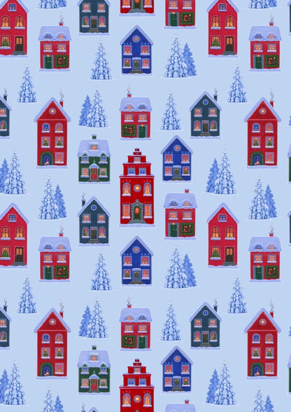 Lewis & Irene Digital Print Tomten's Village Fabric Collection Tomten's Village on Blue CE19.2