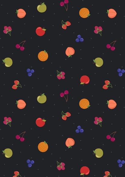 Lewis & Irene Small Things Sweet Fabric Collection Fruit on Black Premium 100% Cotton Quilt Shop Quality Fabrics