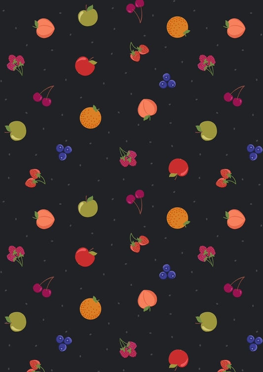 Lewis & Irene Small Things Sweet Fabric Collection Fruit on Black Premium 100% Cotton Quilt Shop Quality Fabrics