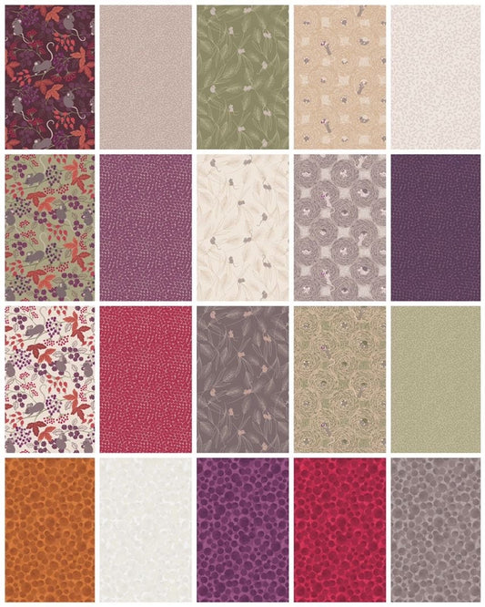 Lewis & Irene Autumn Fields Reloved Fabric Collection Mice With Berries on Country Green Premium 100% Cotton Quilt Shop Quality Fabrics