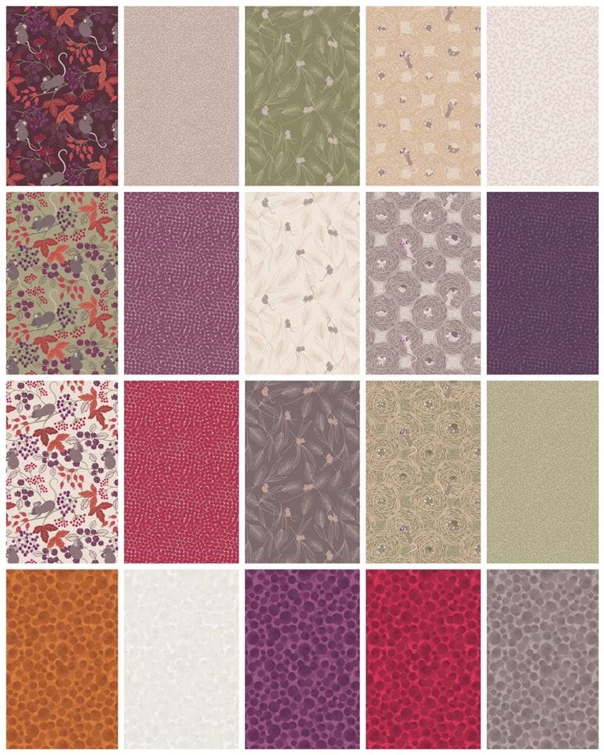 LAST BOLT! Lewis & Irene Autumn Fields Reloved Fabric Collection Mice With Berries on Country Green Premium 100% Cotton Fabrics