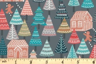 Lewis & Irene Gingerbread Season Fabric Collection Gingerbread Forest on Grey C84.3