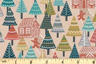 LAST BOLT! Lewis & Irene Gingerbread Season Fabric Collection Gingerbread Forest on Light Butterscotch Premium 100% Cotton Fabric