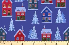 Lewis & Irene Digital Print Tomten's Village Fabric Collection Digital Print Tomten's Village on Dark Blue CE19.3