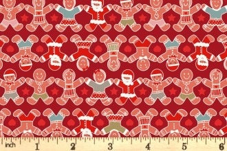 Lewis & Irene Gingerbread Season Fabric Collection Gingerbread People on Red C87.3
