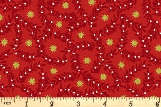 LAST BOLT! Lewis & Irene Noel Fabric Collection Metallic Gold Stars and Berries on Cream Authentic Premium 100% Cotton Fabrics