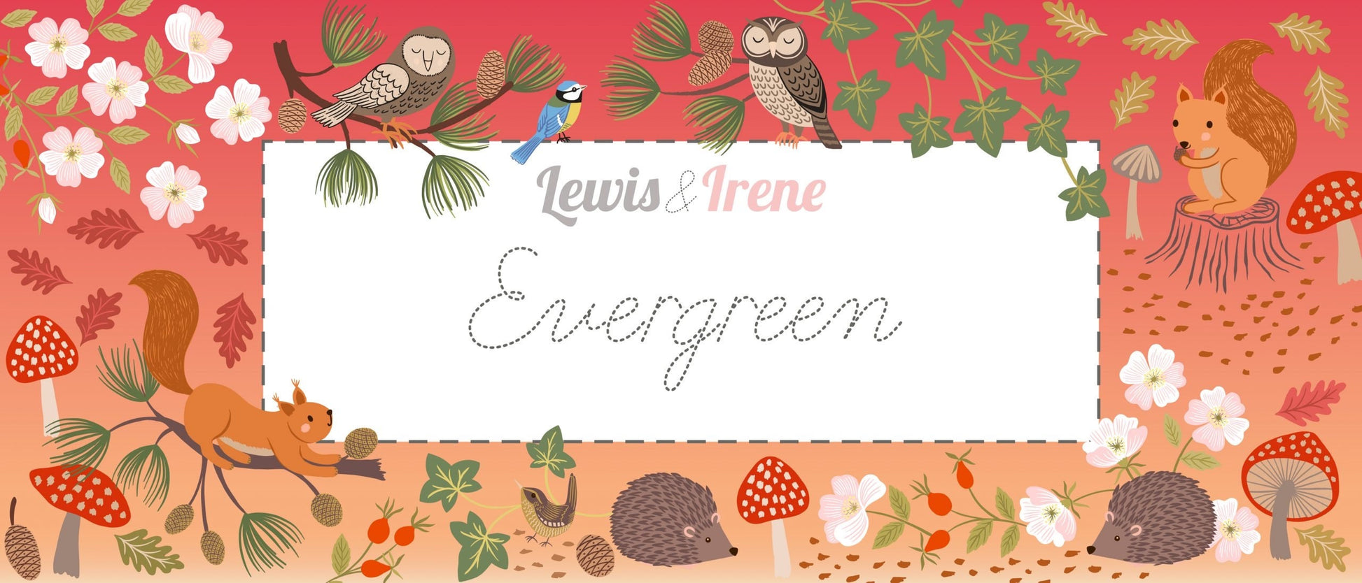 Lewis & Irene Evergreen Fabric Collection Dog Rose on Rust A693.2