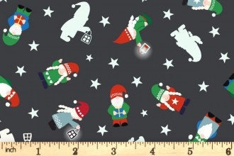 Lewis & Irene Hygge Glow Fabric Collection Glowing Mini Tomte on Charcoal C73.3