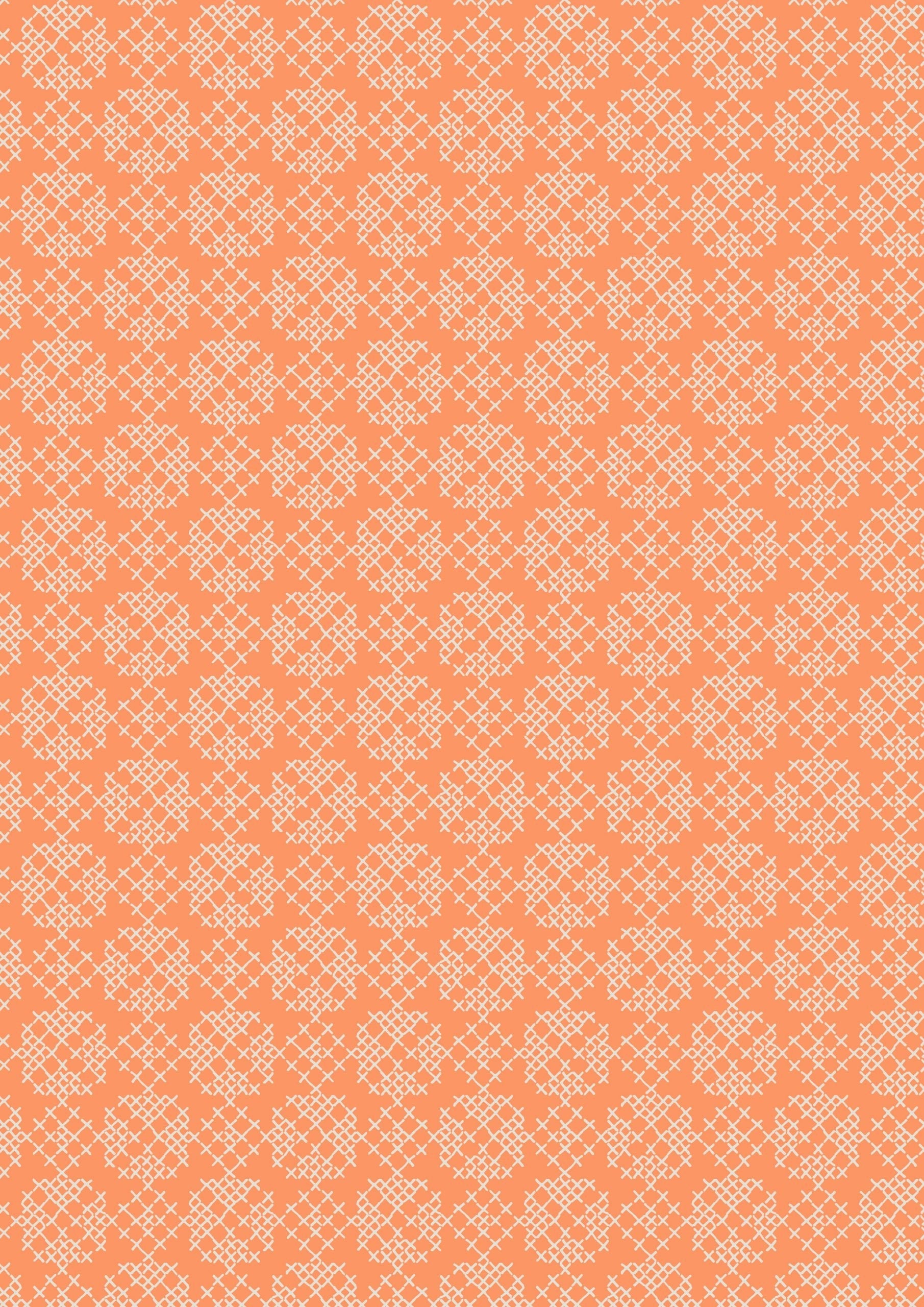 Lewis & Irene Folk Floral Fabric Collection Cross Stitch on Autumn Orange Premium 100% Cotton Quilt Shop Quality Fabrics