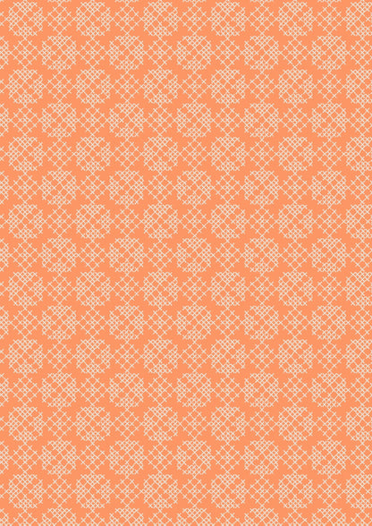 Lewis & Irene Folk Floral Fabric Collection Cross Stitch on Autumn Orange Premium 100% Cotton Quilt Shop Quality Fabrics