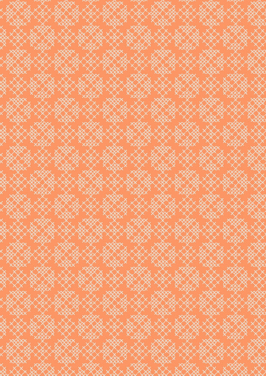 Lewis & Irene Folk Floral Fabric Collection Cross Stitch on Autumn Orange Premium 100% Cotton Quilt Shop Quality Fabrics