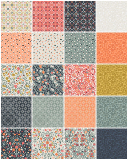 Lewis & Irene Folk Floral Fabric Collection Cross Stitch on Navy Blue A668.3