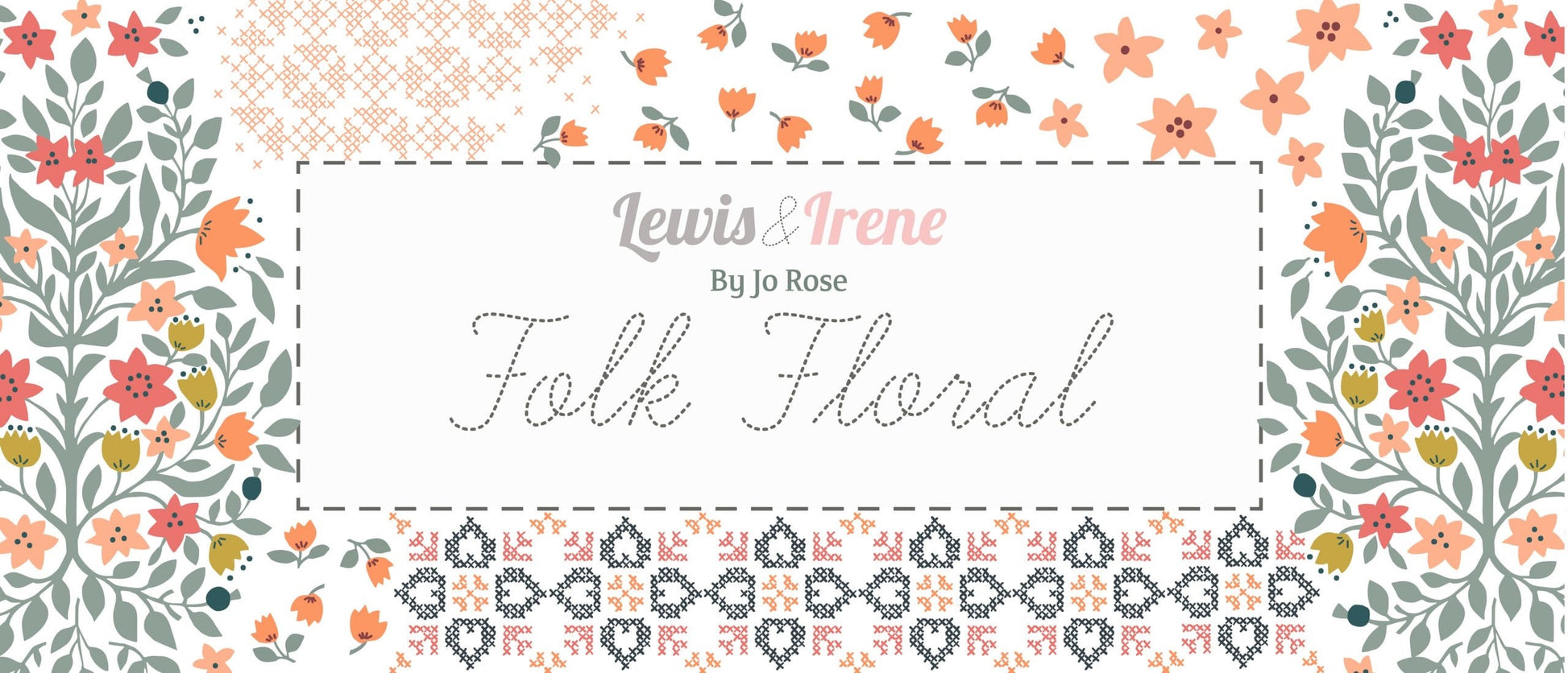 Lewis & Irene Folk Floral Fabric Collection Cross Stitch on Navy Blue A668.3