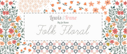 Lewis & Irene Folk Floral Fabric Collection Cross Stitch Hearts on Coral Authentic Premium 100% Cotton Fabrics