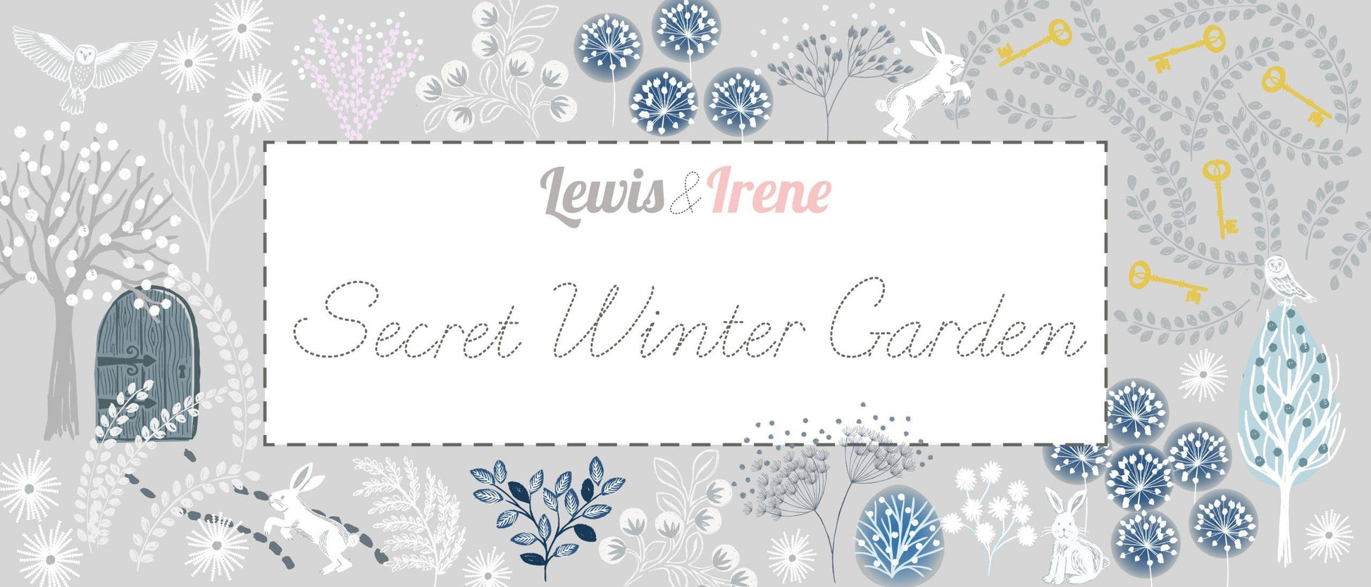 Lewis & Irene Secret Winter Garden Fabric Collection Frosted Garden on Dark Blue with Pearl Elements A659.3