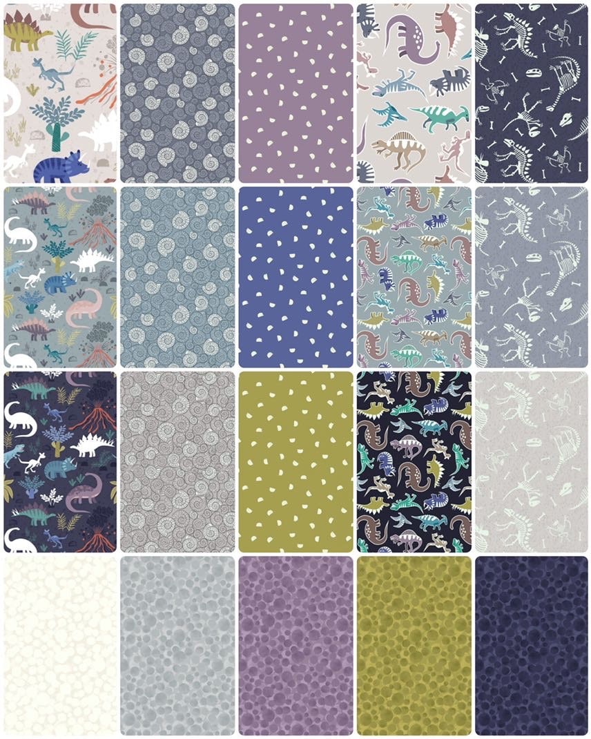 Glow-In-The-Dark Lewis & Irene Dino Glow Fabric Collection Dino Blender on Blue A672.3