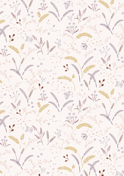 Lewis & Irene Meadowside Fabric Collection Grassfield Gathering on Light Ecru Pink Premium 100% Cotton Quilt Shop Quality Fabrics