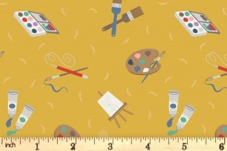 Lewis & Irene Small Things Crafts Fabric Collection Painting on Gray/Black SM35.3