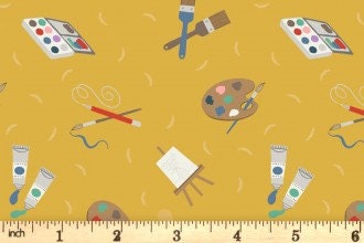 Lewis & Irene Small Things Crafts Fabric Collection Painting on Green SM35.2