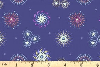 Lewis & Irene Small Things Glow Fabric Collection Glowing Fireworks on Blue Premium 100% Cotton Fabrics