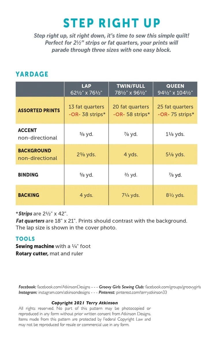 Atkinson Designs Step Right Up Quilt Pattern (3 Size Variations Per Pattern)