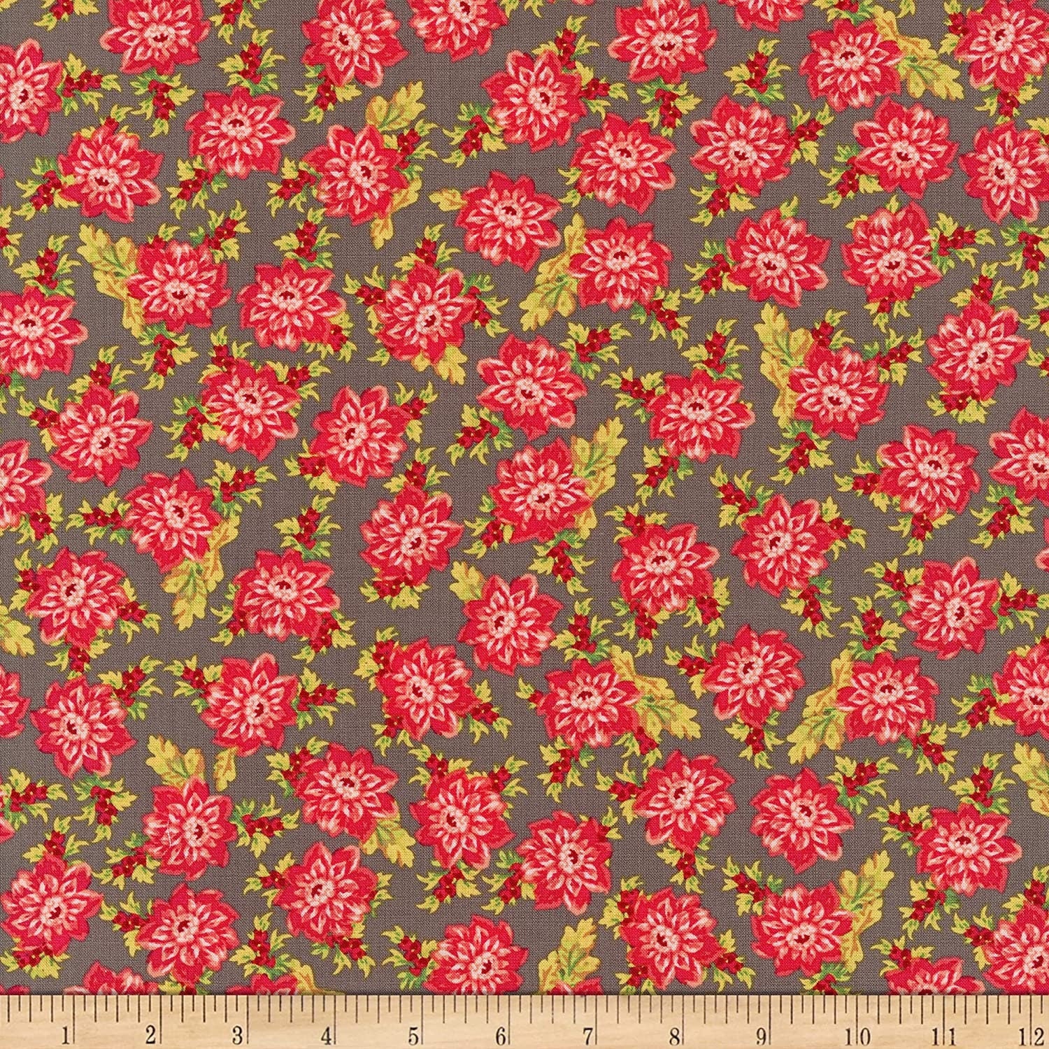 END OF BOLT 1YD34" Maywood Studio Sweet Beginnings Fabric Collection Allover Floral on Gray Premium 100% Cotton Quilt Shop Quality Fabrics