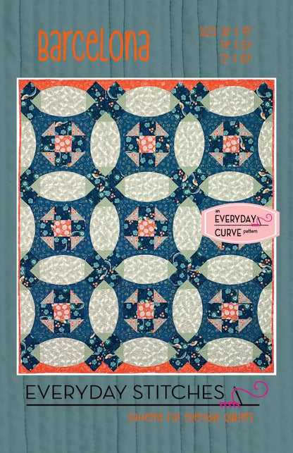 Everyday Stitches Barcelona Quilt Pattern - Optional Acrylic Everyday Curve Ruler (3 Size Variations Per Pattern)