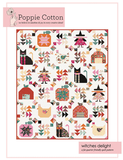 Poppie Cotton Witch's Delight Quilt Kit Featuring Poppie Cotton Kitty Loves Candy Fabrics Finished Size: 60"x72"