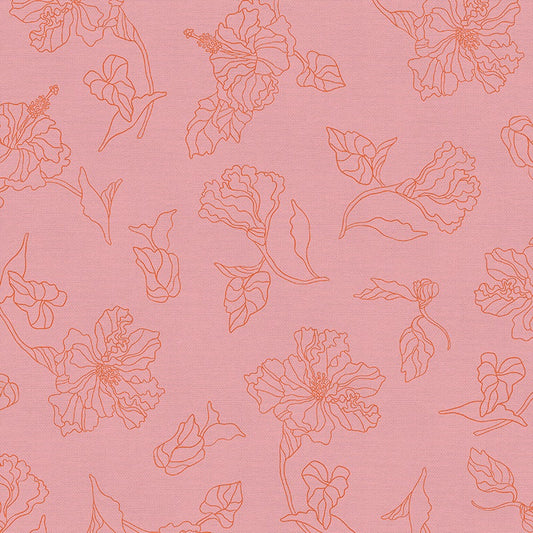 LAST BOLT! Paintbrush Studio Botanica Fabric Collection Hibiscus on Pink Red Premium 100% Cotton Quilt Shop Quality Fabrics