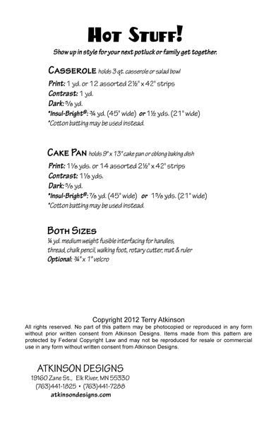 Atkinson Designs Hot Stuff Carrier Pattern - 2 Size Variations Per Pattern
