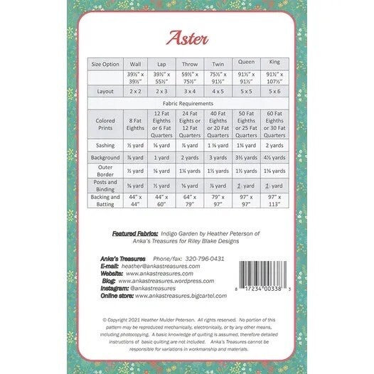 Anka's Treasures Aster Quilt Pattern (6 Size Variations Per Pattern)