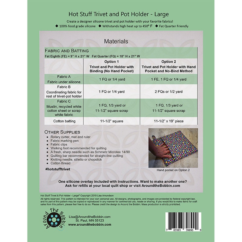 Around The Bobbin Hot Stuff Large Trivet - Pot Holder Pattern (Includes One Silicone Insert)