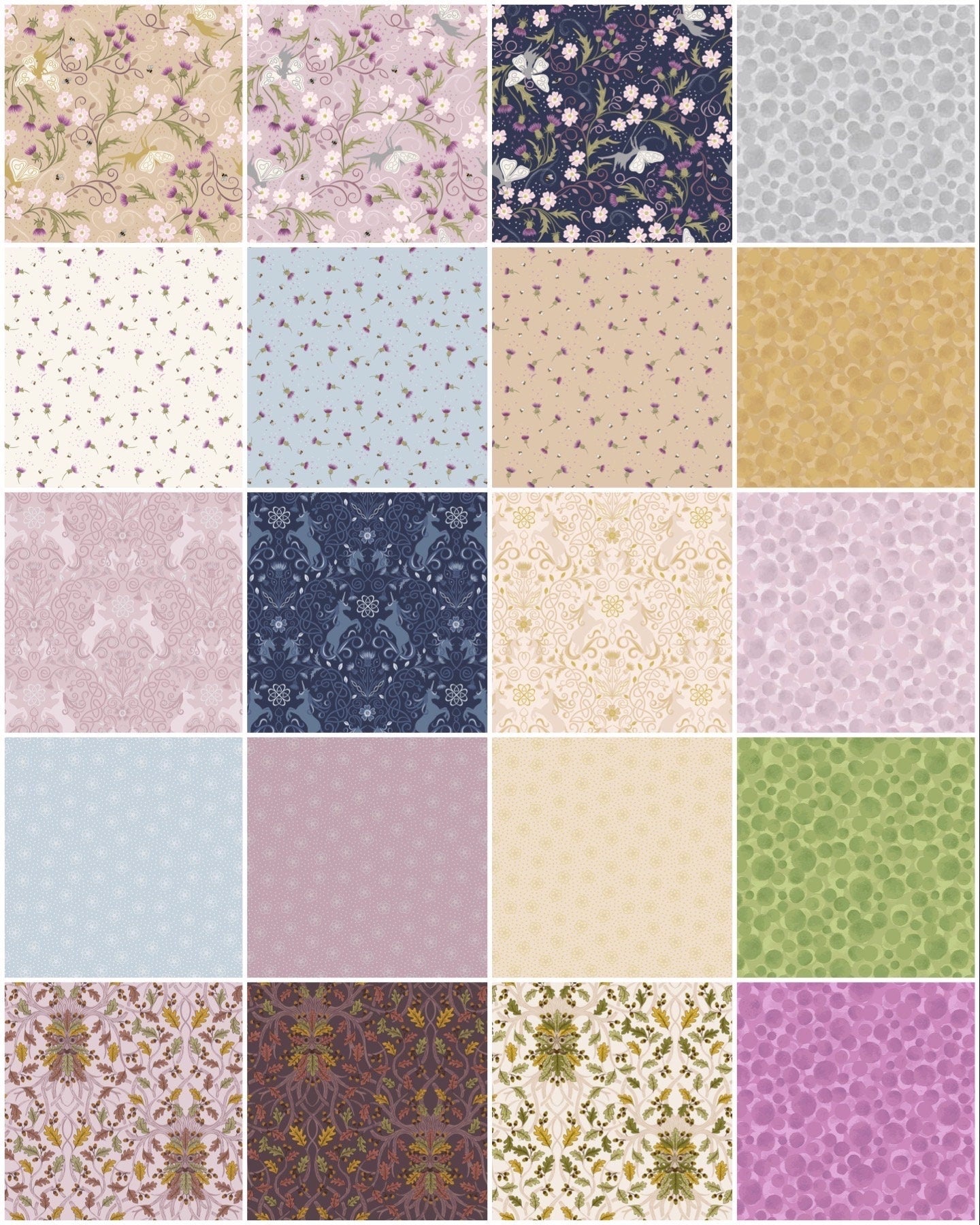 Lewis & Irene Celtic Fairies Fabric Collection Silver Metallic Celtic Flowers on Light Blue A732.2