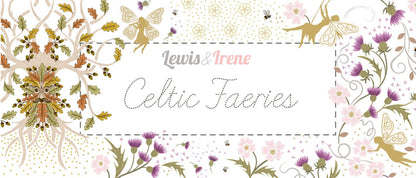 Lewis & Irene Celtic Fairies Fabric Collection Silver Metallic Celtic Flowers on Light Blue A732.2