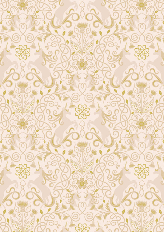 Lewis & Irene Celtic Fairies Fabric Collection Gold Metallic Unicorns on Cream Premium 100% Cotton Quilt Shop Quality Fabrics