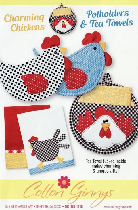Cotton Ginnys Charming Chickens Potholders and Tea Towels Pattern