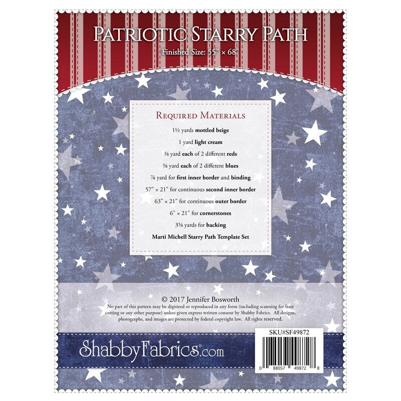 Shabby Fabrics Patriotic Starry Path Quilt Pattern Finished Size: 55"x68"