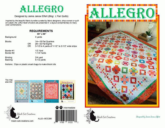 LAST ONE! Black Cat Creations Allegro Quilt Pattern Finished Size: 69"x86"