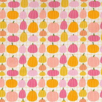 Poppie Cotton Kitty Loves Candy Fabric Collection Pretty Pumpkins on White Premium 100% Quilt Shop Quality Cotton Fabrics
