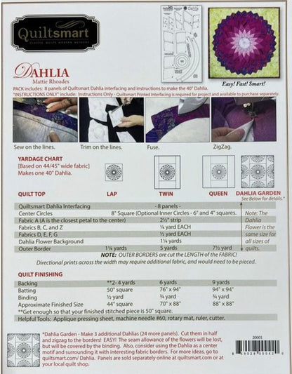 Quiltsmart Dahila Quilt Printed Interfacing Pack & Pattern Pack