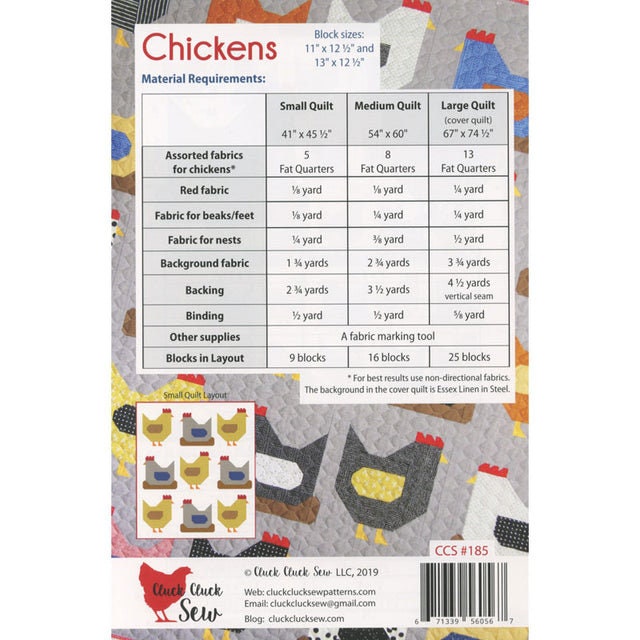Cluck Cluck Sew Chickens Quilt Pattern (3 Size Variations Per Pattern)