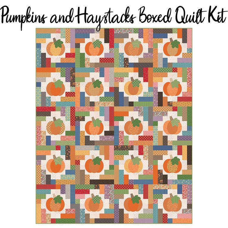 PREORDER Riley Blake Pumpkins & Haystacks Quilt Kit Featuring Lori Holt Autumn Fabric Collection SHIP JULY 2024 Finished Size: 64.5"x80.5"