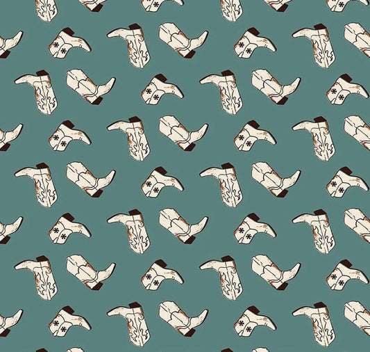 Riley Blake Wild Rose Fabric Collection Boots on Teal Premium 100% Cotton Quilt Shop Quality Fabrics