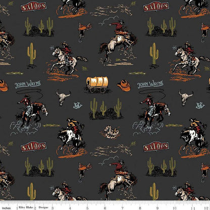 Riley Blake John Wayne Designs Fabric Collection Courage Main Print on Charcoal Premium 100% Cotton Quilt Shop Quality Fabrics