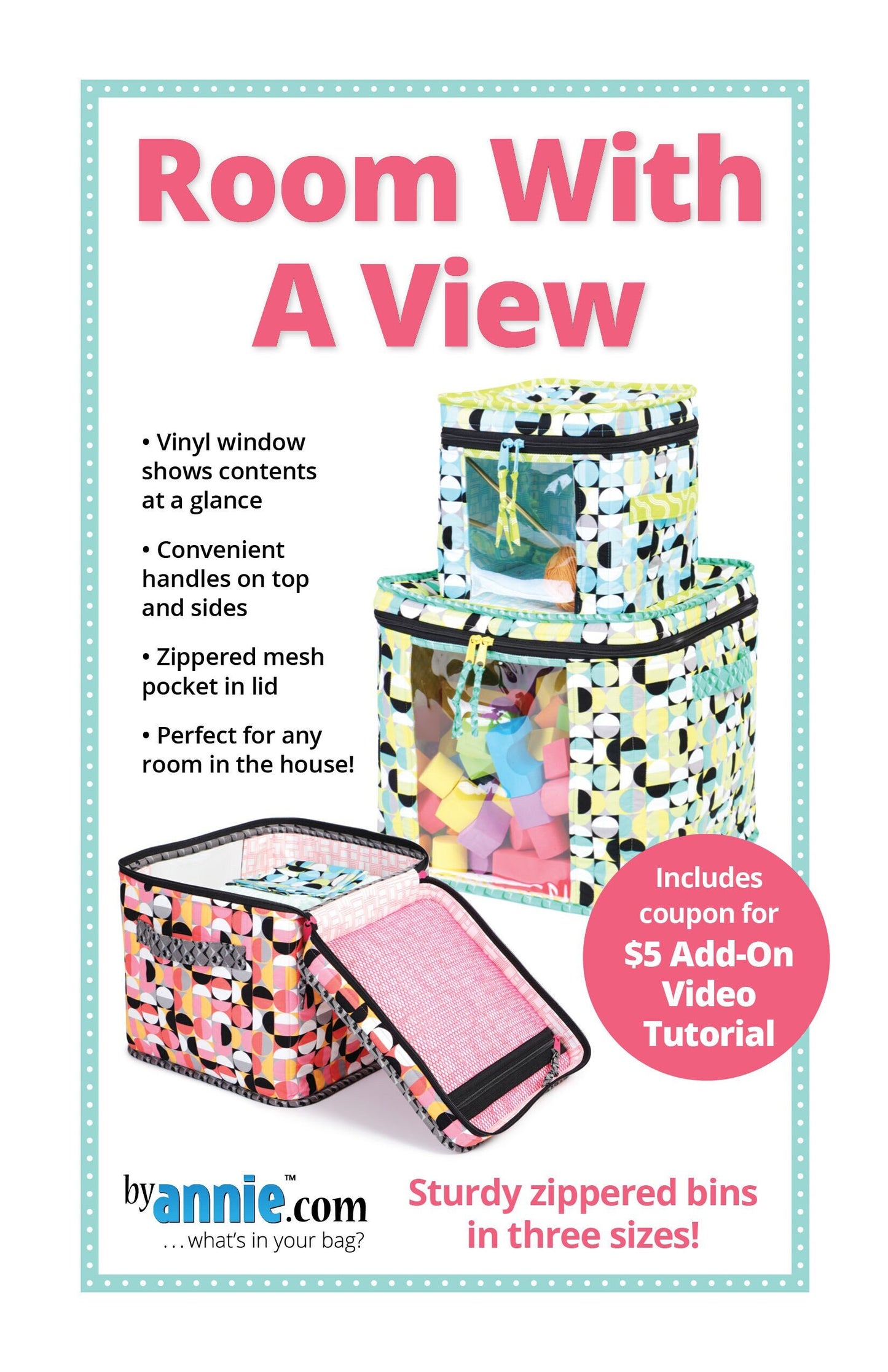 ByAnnie Room With a View Storage Container Pattern - 3 Size Variations Per Pattern (14 Colors of 18"x54" Mesh Packs Sold Separately)