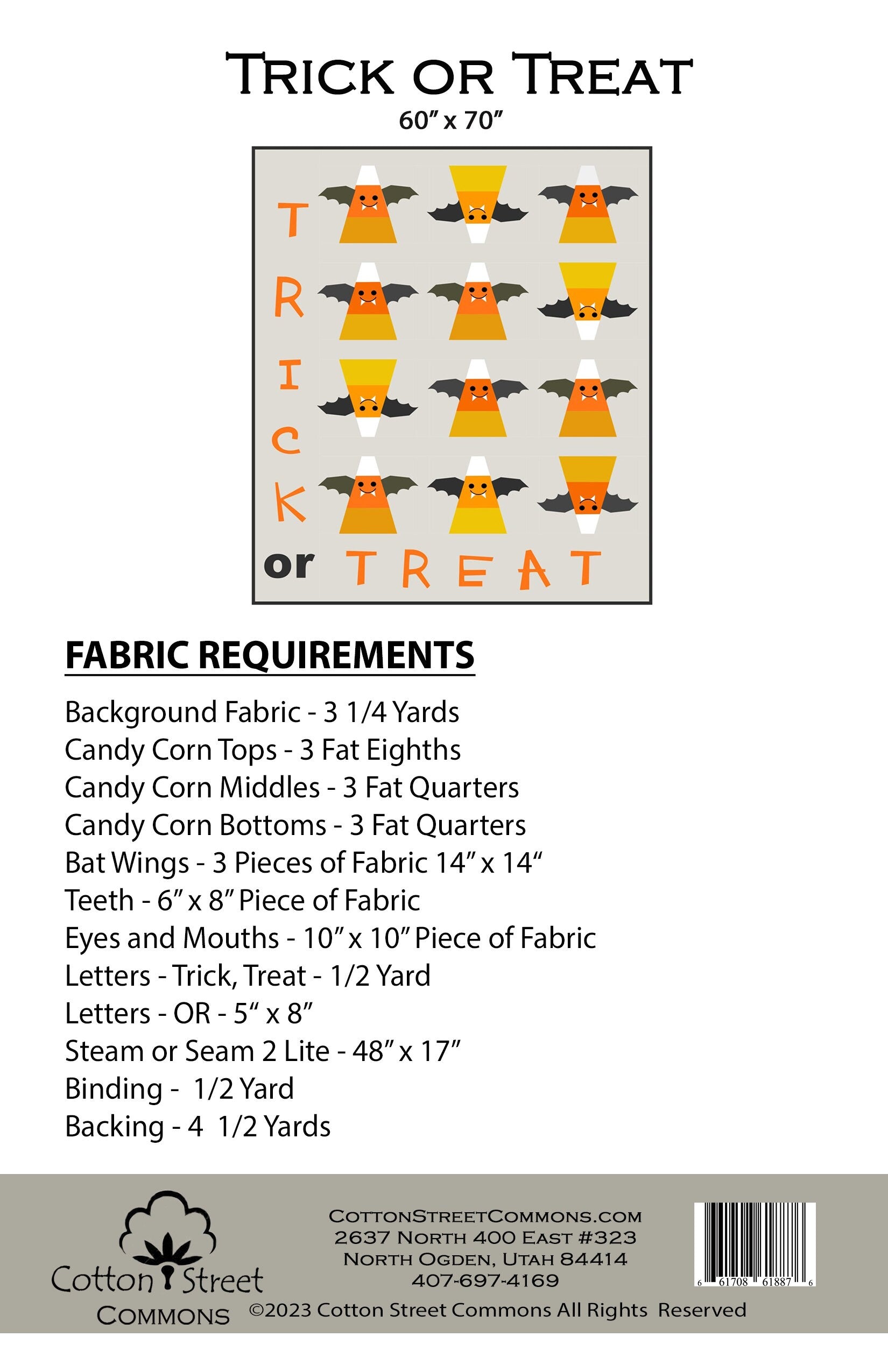 Cotton Street Commons Trick or Treat Quilt Pattern Finished Size: 60"x70"