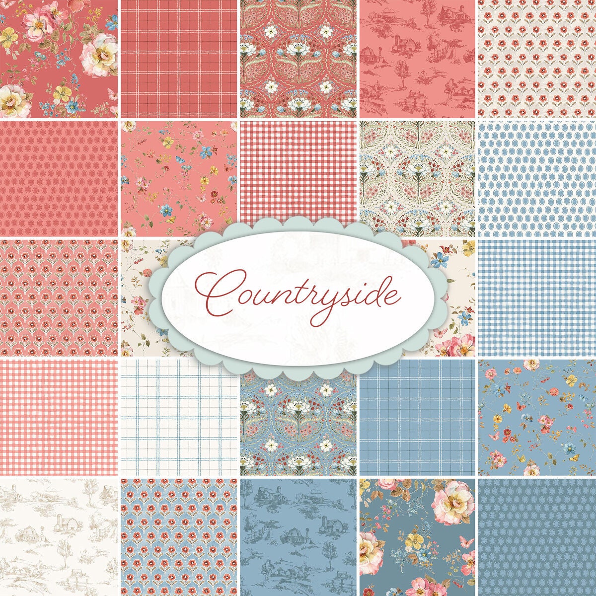 Riley Blake It's Sew Emma Tail Feathers Quilt Kit Featuring Countryside Fabric Collection Finished Size: 60.5"x72.5"